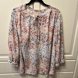 VIOLET + CLAIRE Floral Print Tie-Neck 3/4 Sleeve Tunic Blouse Top (Plus Size 3X)